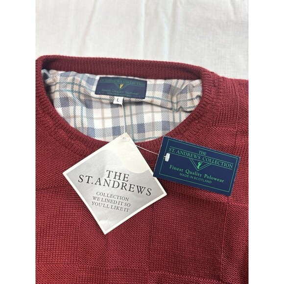 St Andrews Collection Lined Golf Sweater Mens Large Brick Red Made in Scotland - Picture 2 of 6